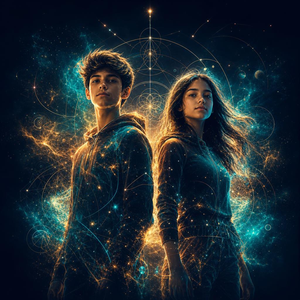 A teenager's inner identity visualized as cosmic geometry and constellations